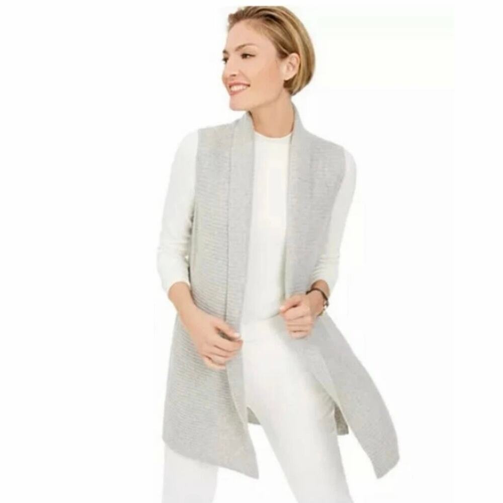 Cashmere Charter Club Luxury 100% Cashmere Longline Open Vest Cardigan M
